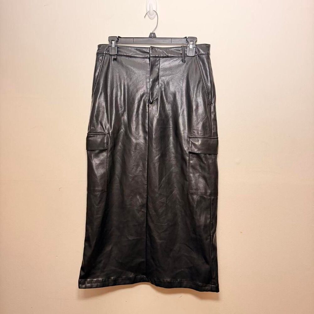 Designer Gap Black Leather Cargo Midi Skirt Size 6